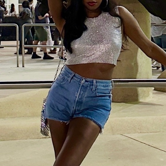 Silver Open Back Rhinestone Top - Picture 9 of 13